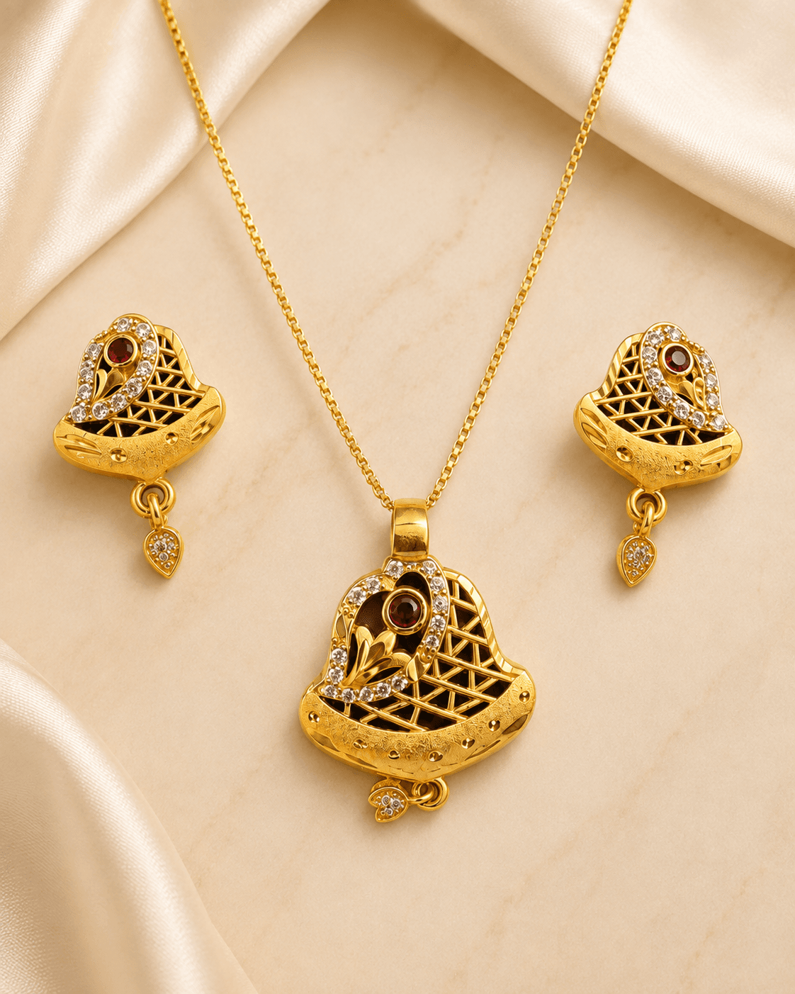 Royal Bell Gold-Tone Pendant Necklace & Earring Set